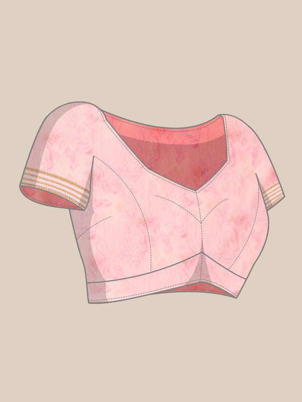 Pink Art Silk Saree with Floral Print and Blouse Piece