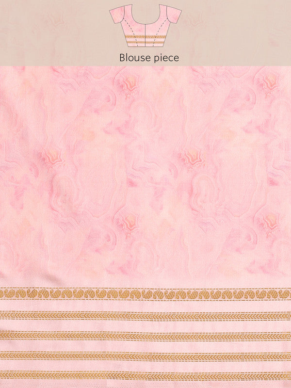 Pink Art Silk Saree with Floral Print and Blouse Piece