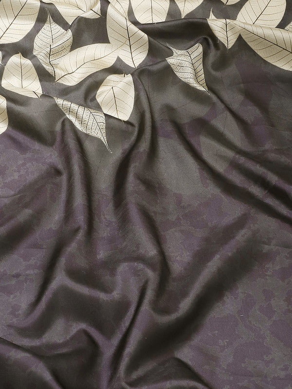 Black Art Silk Saree with Printed Floral Design and Blouse Piece
