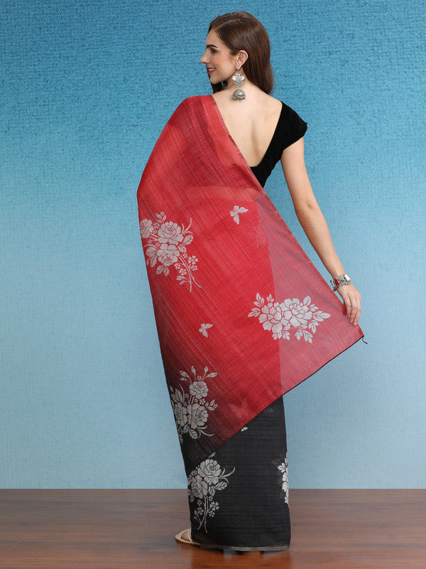 Black Silk Cotton Saree with Floral Digital Print