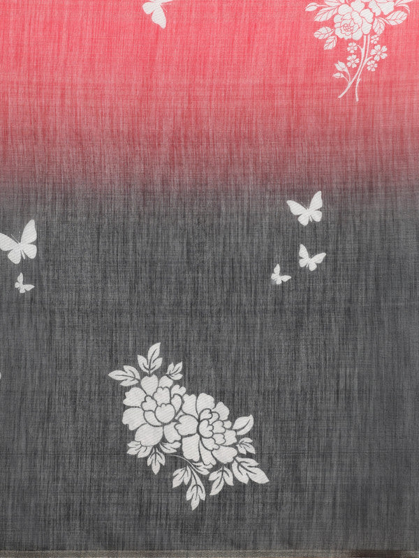 Black Silk Cotton Saree with Floral Digital Print