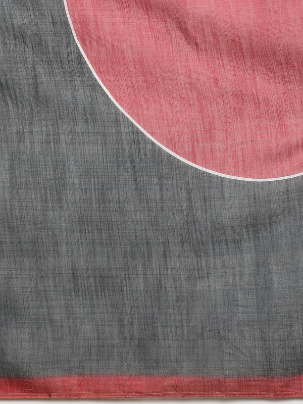 Gray Silk Cotton Digital Print Solid Saree with Unstitched Blouse