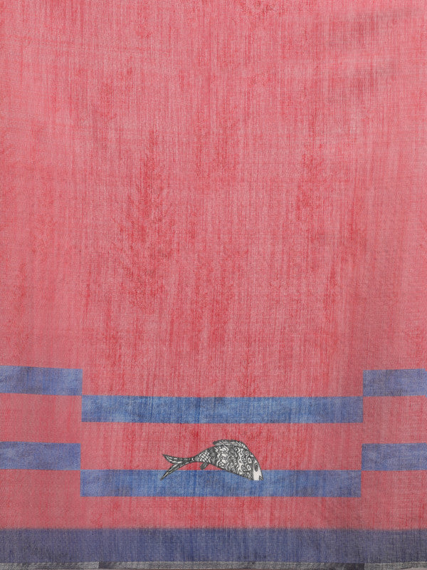 Red Silk Cotton Digital Print Solid Saree with Blouse