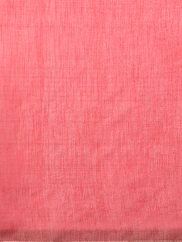 Red Silk Cotton Digital Print Solid Saree with Unstitched Blouse