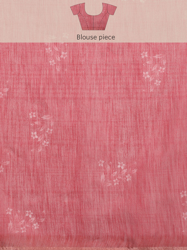 Red Silk Cotton Digital Print Solid Saree with Unstitched Blouse