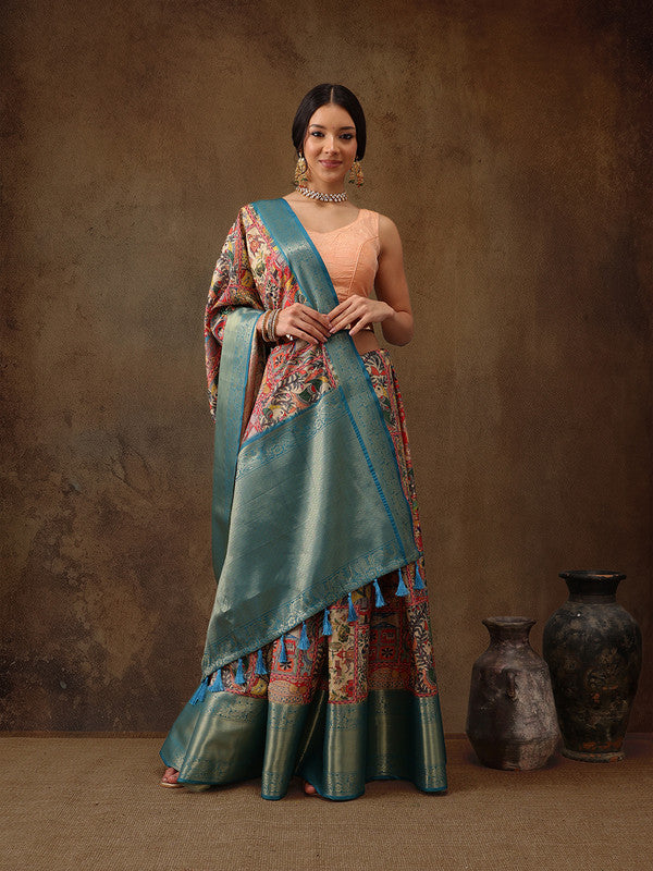 Multicolor Kanjeevaram Silk Kalamkari Digital Print Saree