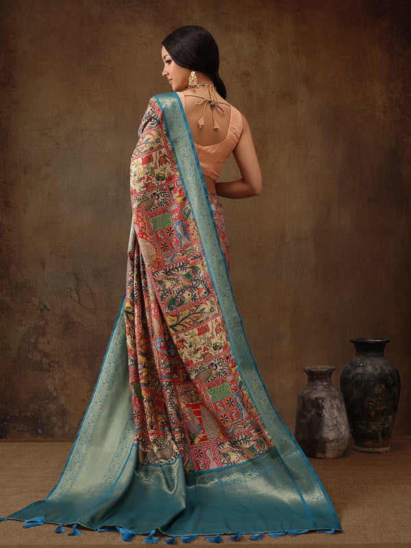 Multicolor Kanjeevaram Silk Kalamkari Digital Print Saree