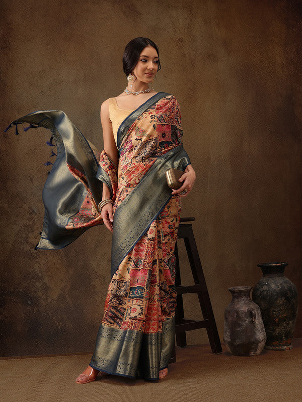 Multicolor Kanjeevaram Silk Kalamkari Digital Print Saree