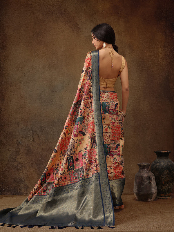 Multicolor Kanjeevaram Silk Kalamkari Digital Print Saree