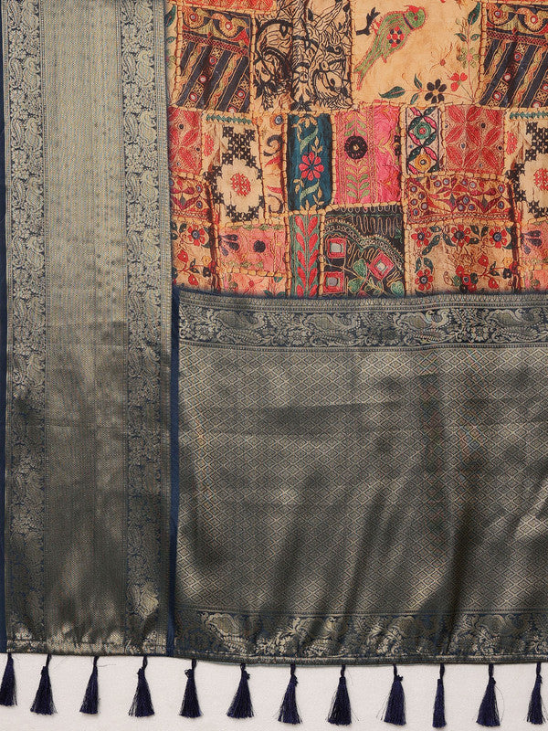 Multicolor Kanjeevaram Silk Kalamkari Digital Print Saree