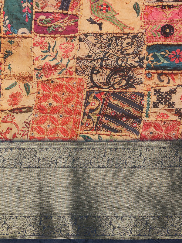Multicolor Kanjeevaram Silk Kalamkari Digital Print Saree