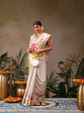 Off White Onam Art Silk saree with floral digital print pattern