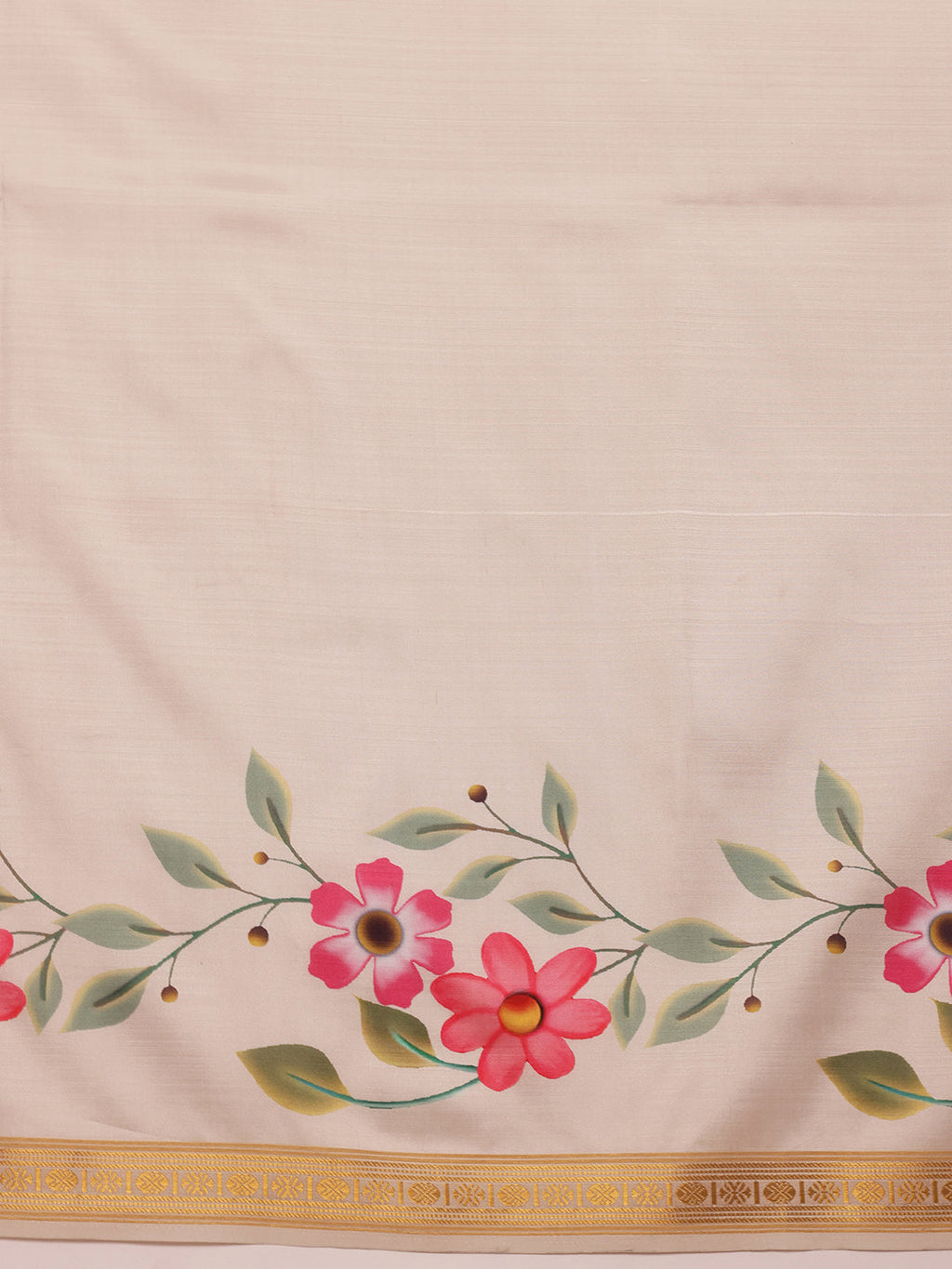 Off White Onam Art Silk Saree with Floral Digital Print
