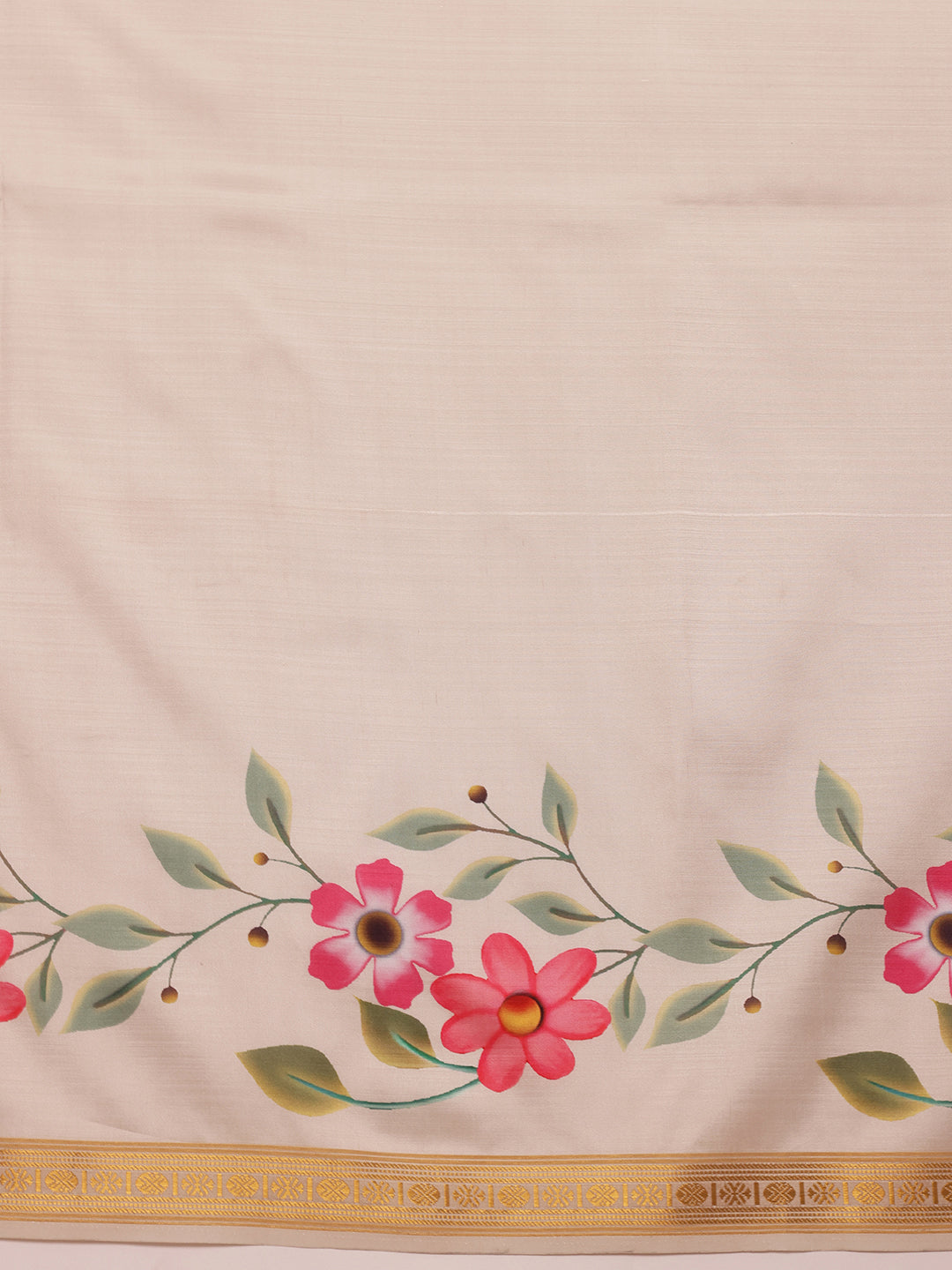 Off White Onam Art Silk Saree with Floral Digital Print