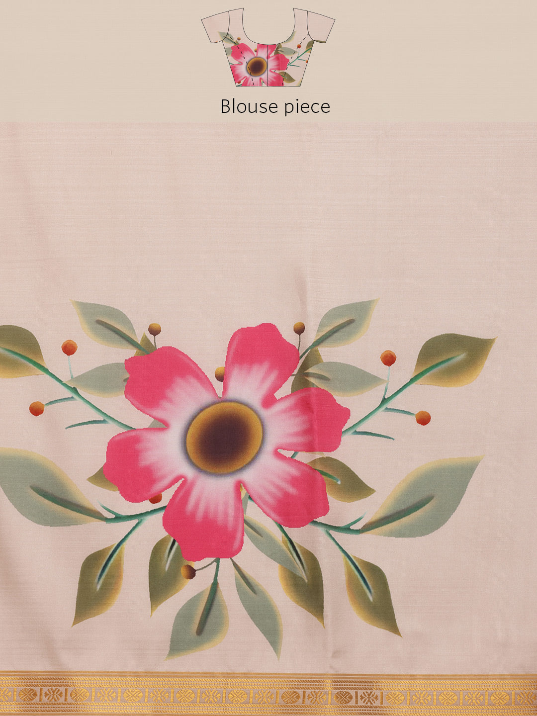 Off White Onam Art Silk Saree with Floral Digital Print