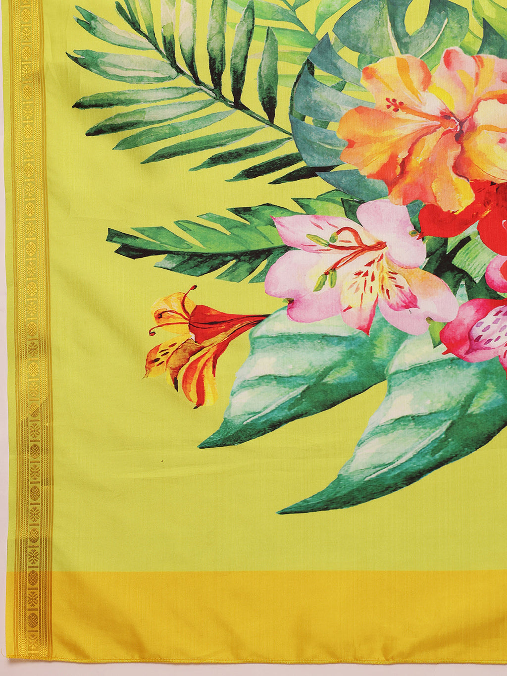White Onam Art Silk Saree with Floral Digital Print