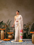 White Onam Art Silk saree with elegant floral digital printed patterns