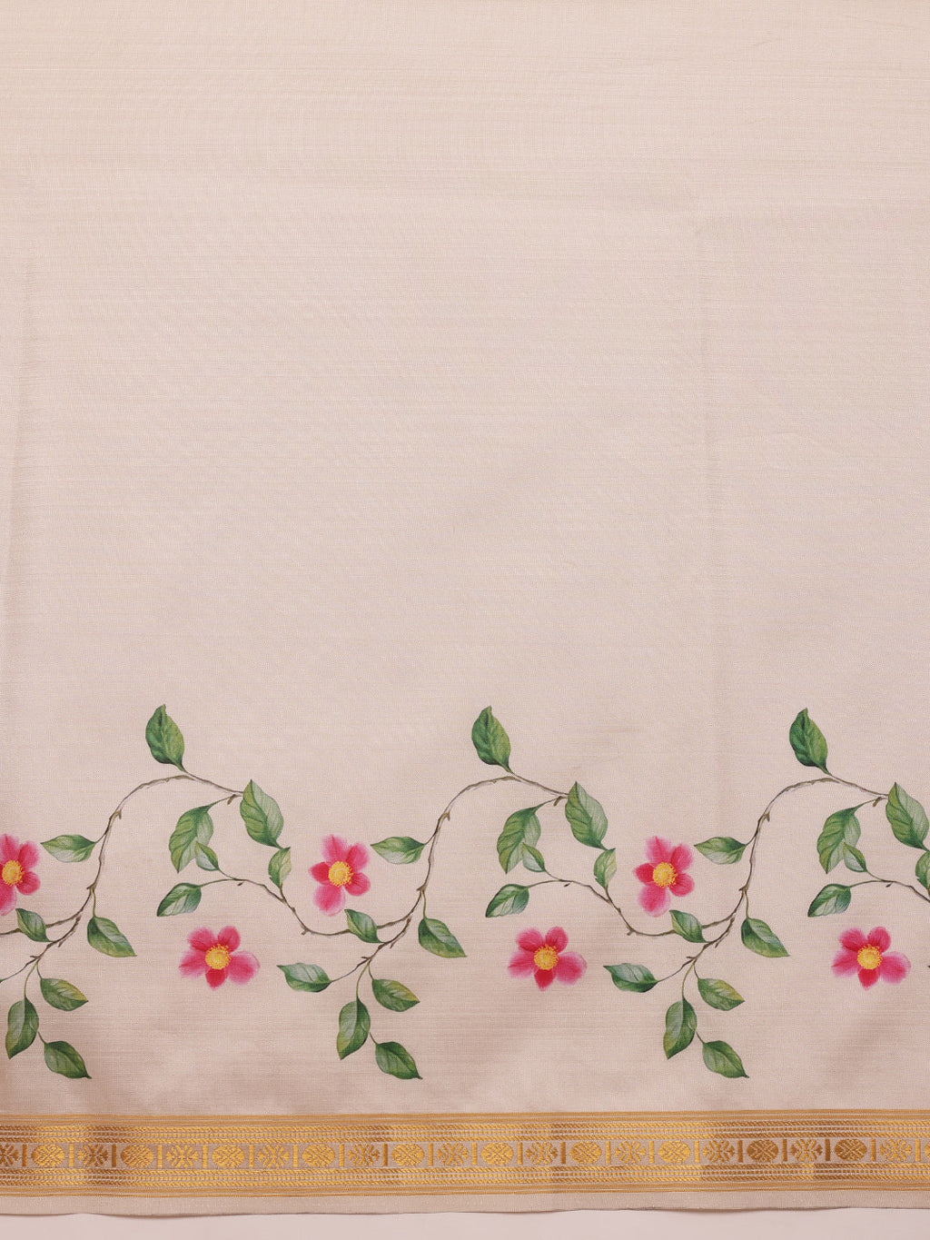 White Onam Art Silk Saree with Vibrant Floral Digital Print