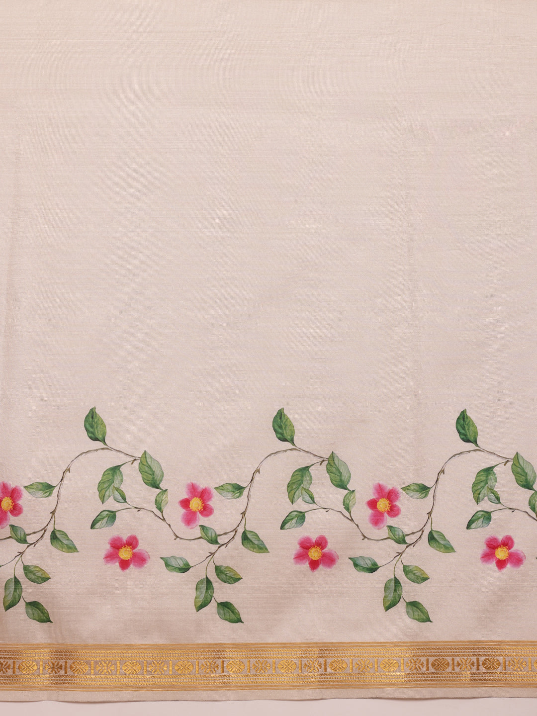 White Onam Art Silk Saree with Vibrant Floral Digital Print