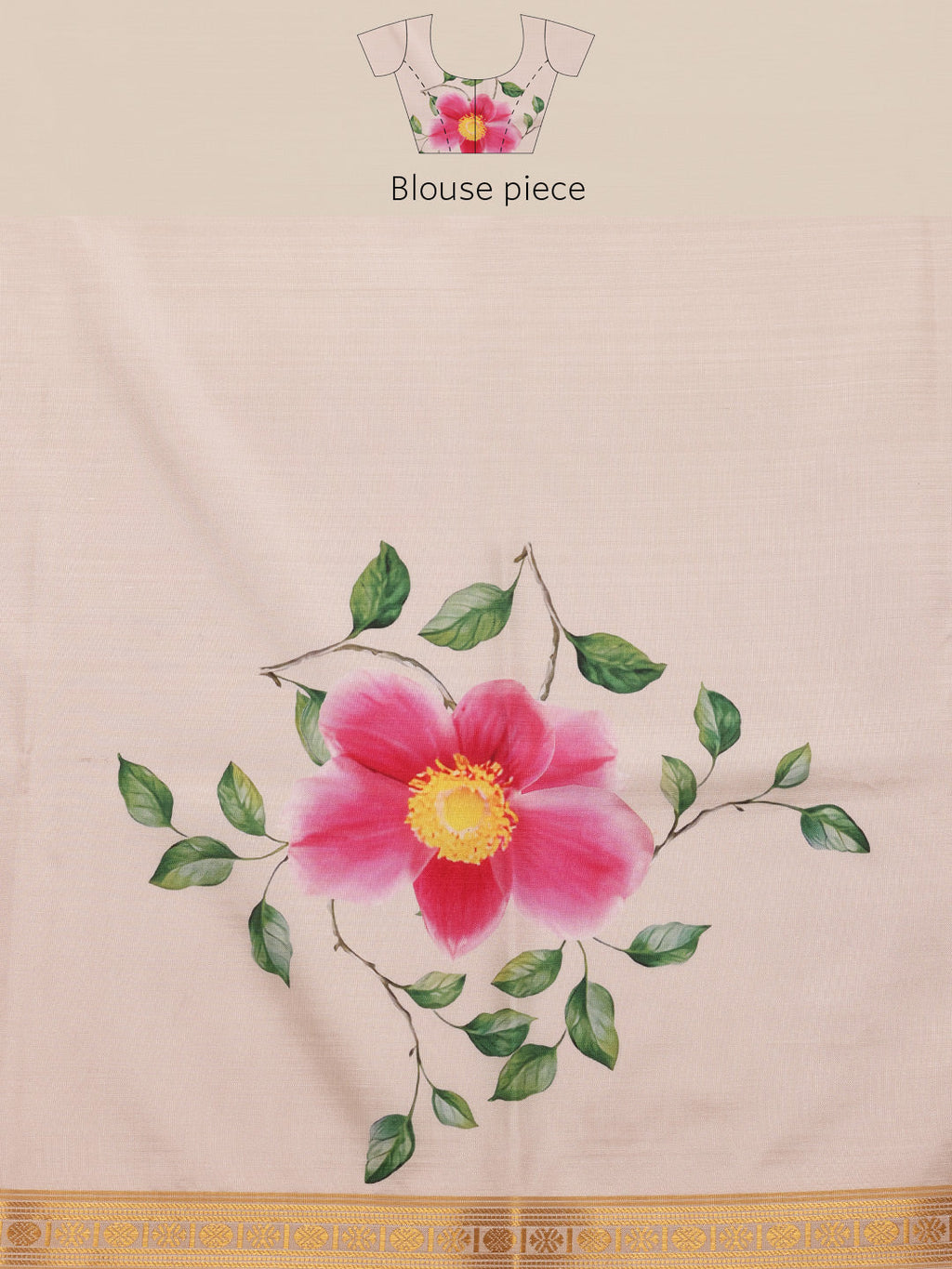 White Onam Art Silk Saree with Vibrant Floral Digital Print