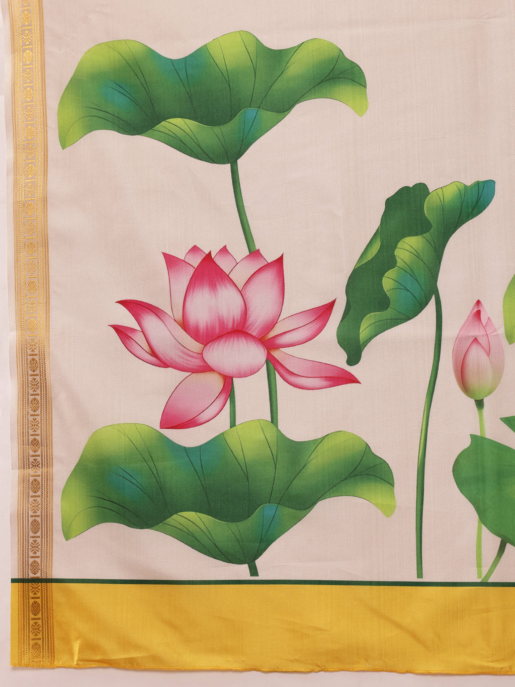 White Onam Art Silk Floral Digital Print Saree