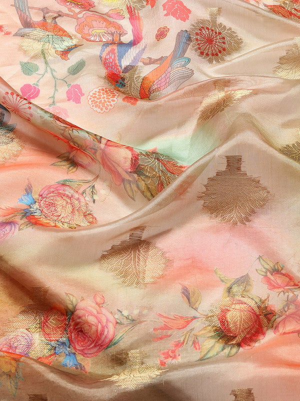 Multicolor Chanderi Art Silk Floral Printed Saree with Blouse