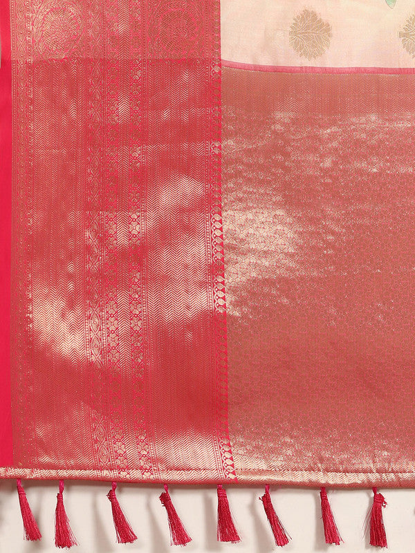 Pink Chanderi Art Silk Floral Printed Saree with Blouse Piece