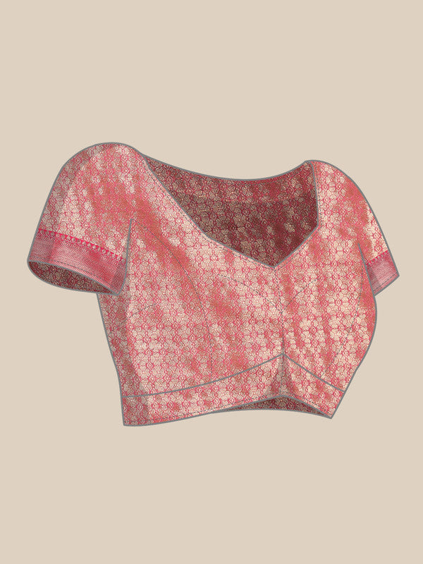 Pink Chanderi Art Silk Floral Printed Saree with Blouse Piece