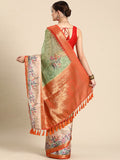 Green Kanjeevaram Silk Saree with Digital Floral Print & Blouse