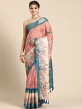 Pink Kanjeevaram silk saree with vibrant digital floral print