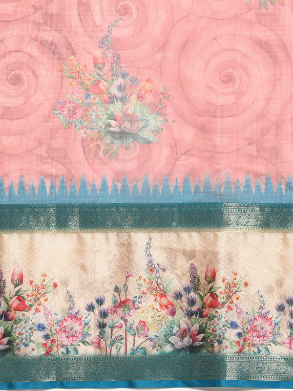 Pink Kanjeevaram Silk Floral Digital Print Saree and Blouse