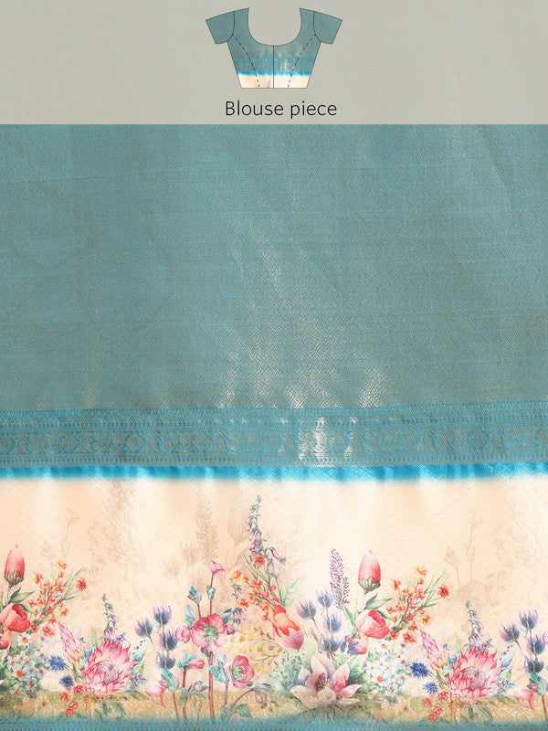 Pink Kanjeevaram Silk Floral Digital Print Saree and Blouse