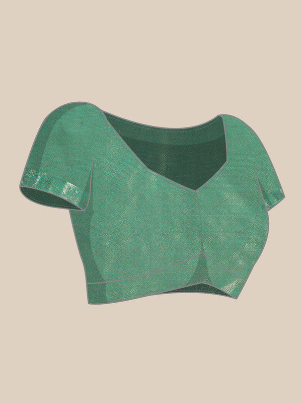 Turquoise Kanjeevaram Silk Saree with Digital Floral Print