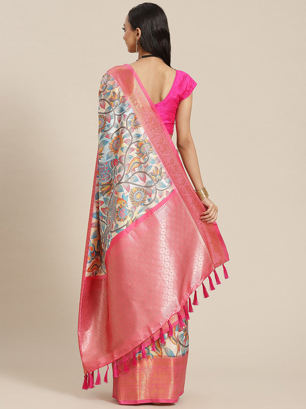 Multicolor Floral Digital Print Art Silk Saree with Unstitched Blouse