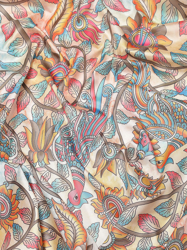 Multicolor Floral Digital Print Art Silk Saree with Unstitched Blouse