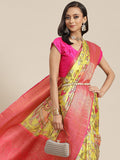 Green Art Silk saree with floral digital print and matching unstitched blouse piece