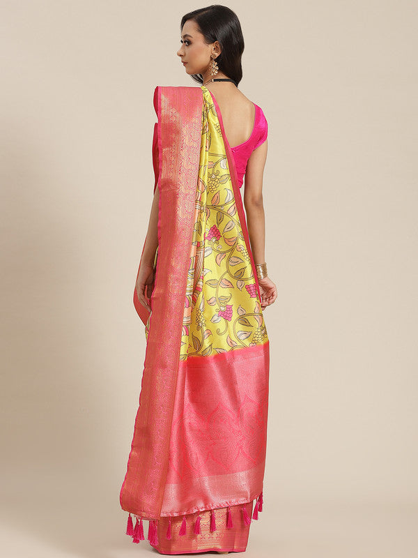 Green Art Silk Digital Print Floral Saree with Unstitched Blouse