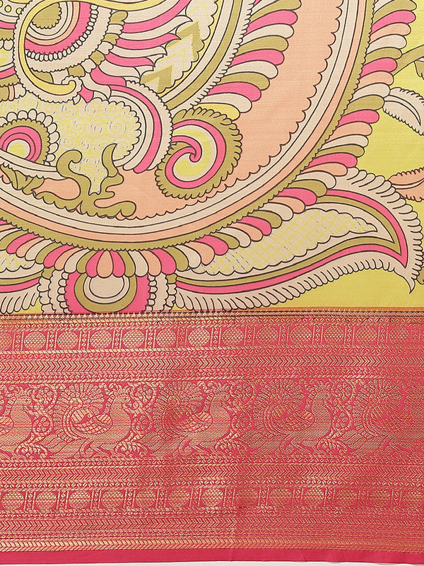 Green Art Silk Digital Print Floral Saree with Unstitched Blouse