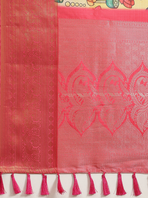 Off White Art Silk Saree with Digital Floral Print & Blouse