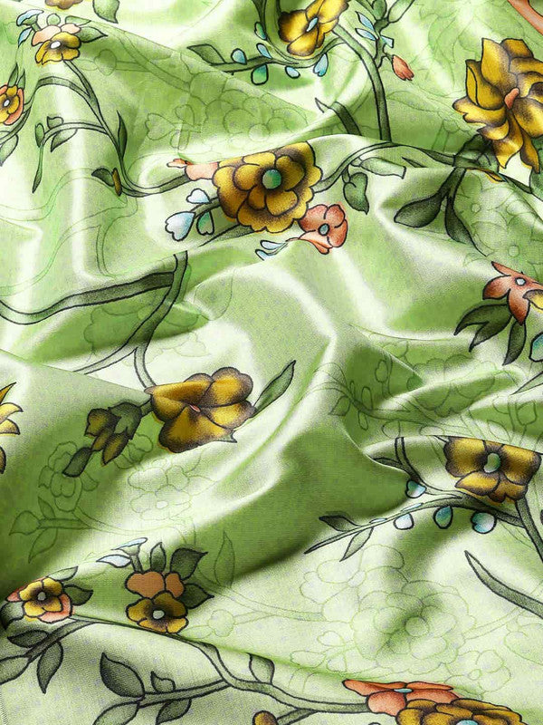 Green Kalamkari Printed Art Silk Saree with Unstitched Blouse