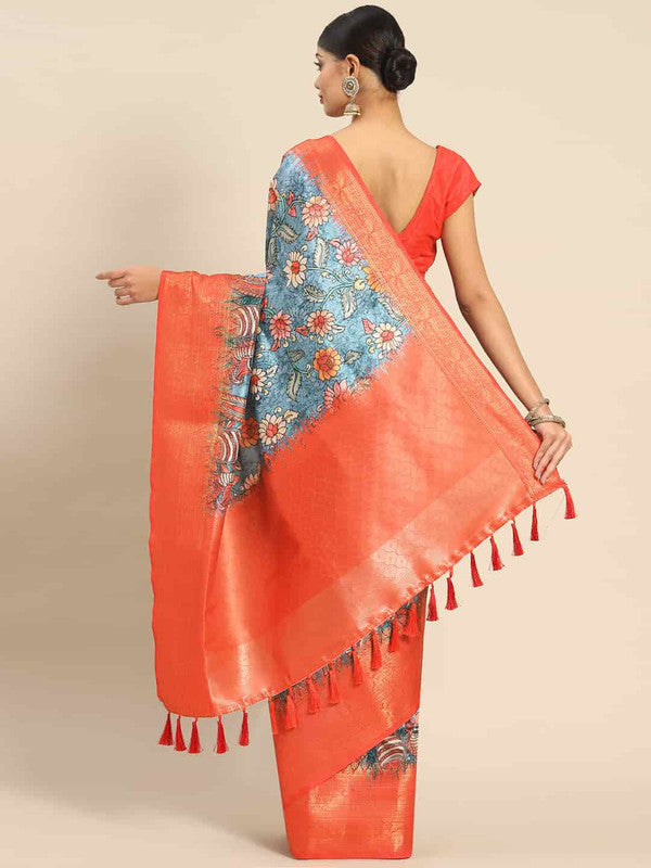 Multicolor Kalamkari Art Silk Saree with Unstitched Blouse