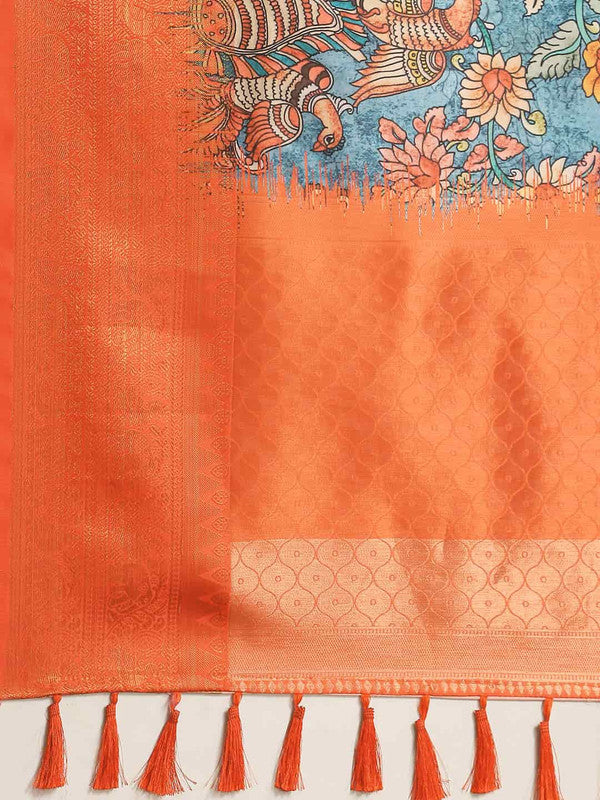Multicolor Kalamkari Art Silk Saree with Unstitched Blouse