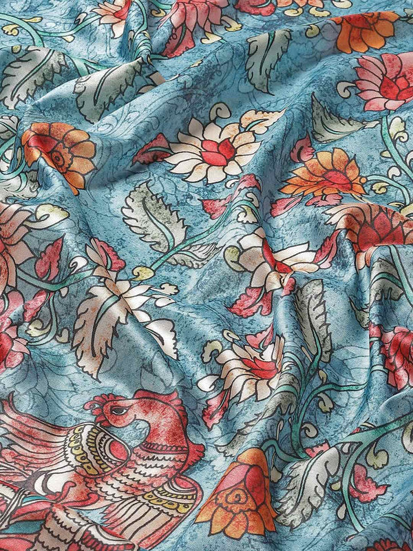 Multicolor Kalamkari Art Silk Saree with Unstitched Blouse