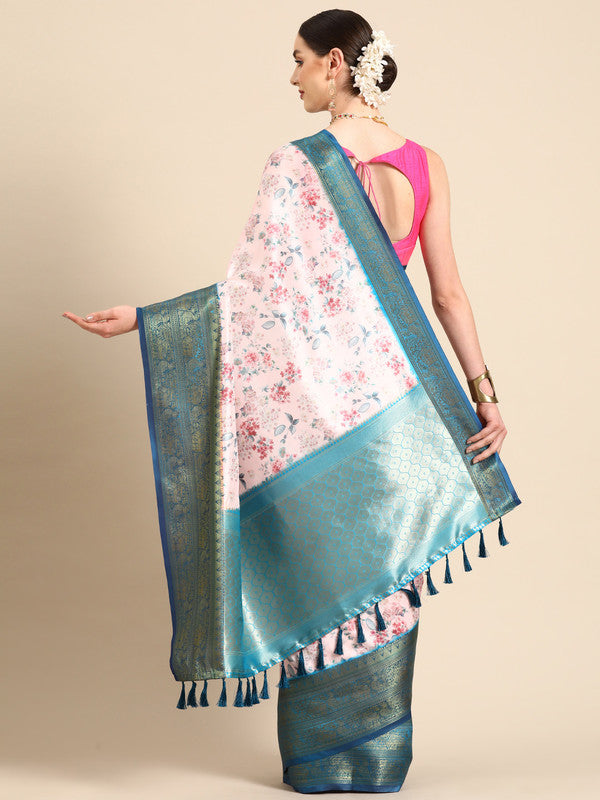 Light Pink Pure Silk Floral Digital Print Saree with Blouse