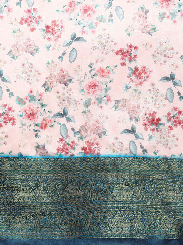 Light Pink Pure Silk Floral Digital Print Saree with Blouse