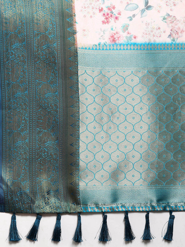 Light Pink Pure Silk Floral Digital Print Saree with Blouse
