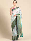 Green Pure Silk Saree with vibrant digital floral print and unstitched blouse