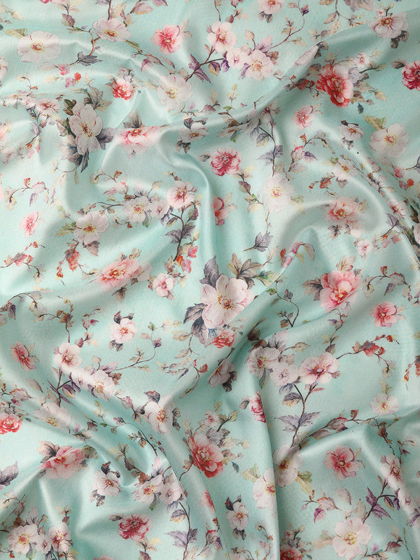 Green Pure Silk Digital Print Floral Saree with Blouse Piece