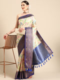 Multicolor pure silk floral digital print saree with matching unstitched blouse piece for women