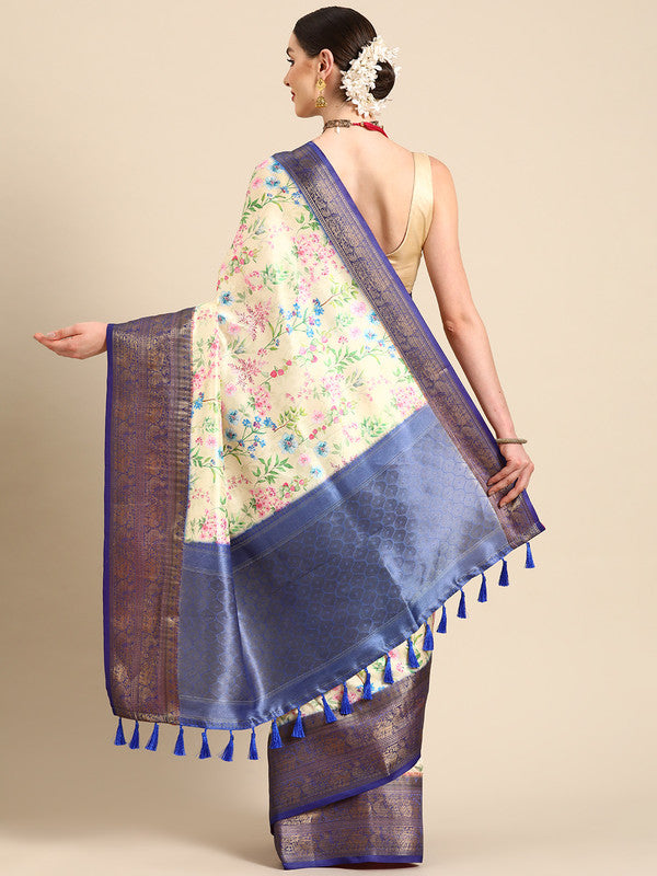 Multicolor Pure Silk Floral Saree with Unstitched Blouse Piece
